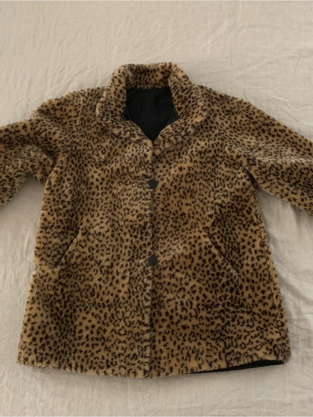 Faux Leopard Print Teddy Coat - Brown